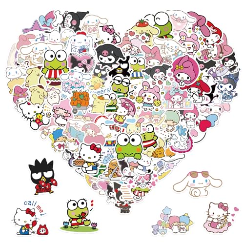 100PCS Sanrio Cartoon Stickers for Water Bottles Laptop Luggage Hello Cat Kitty Kuromi Mymelody Cinnamoroll Stickers for Adults Teens Waterproof Vinyl Decals (C)