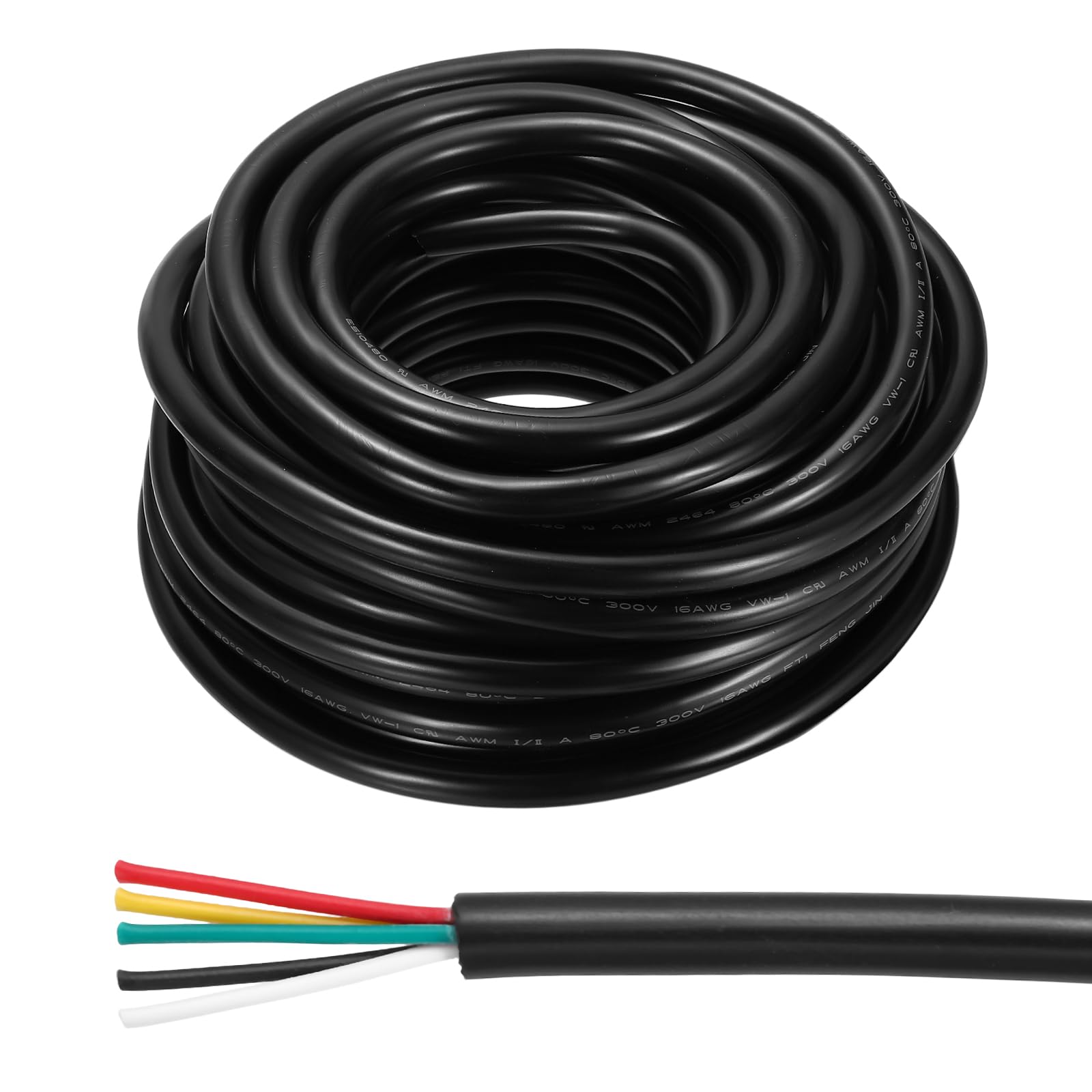 sourcing map 16 AWG Elektrodraht, 5 Leiter, 12 m, Stromkabel, flexibles Verlängerungs-Signalkabel, schwarz, für LED-Streifen, Lampen, Beleuchtung, Netzteil