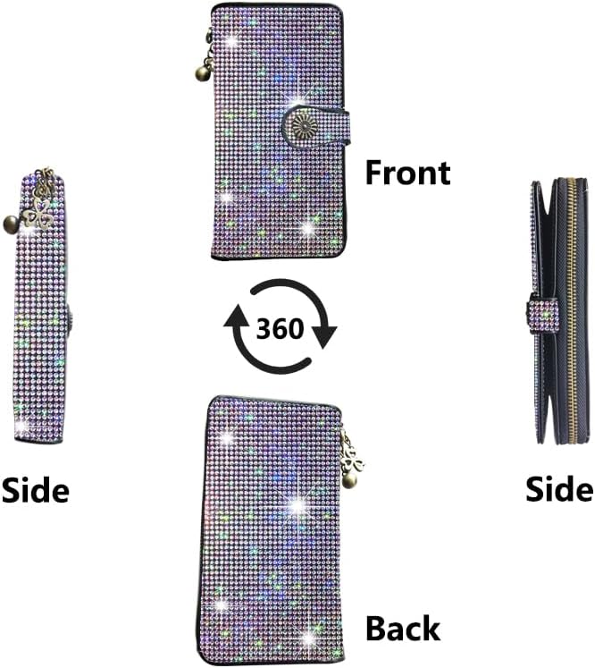 Bling Rhinestone Womens Wallet Wristlet Clutch Handbags Sunflower Lucky Purse Credit Card Holder Large Capacity - Image 5