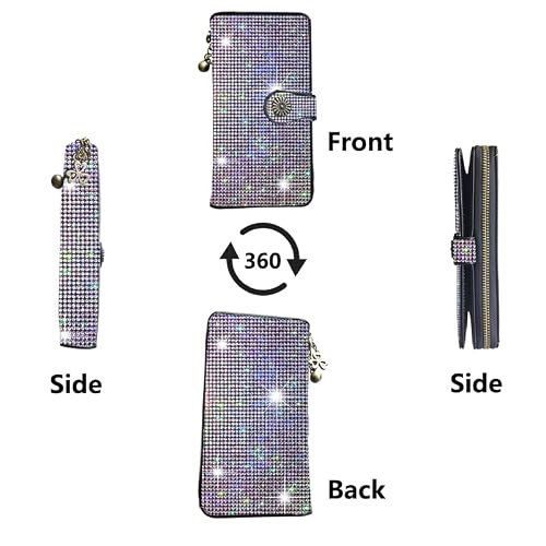 LIFUTOPIA Bling Rhinestone Sunflower Womens Wallet Wristlet Clutch Handbags Purse Credit Card Holder with Lucky Clover Pendant Large Capacity Colorful — view 6