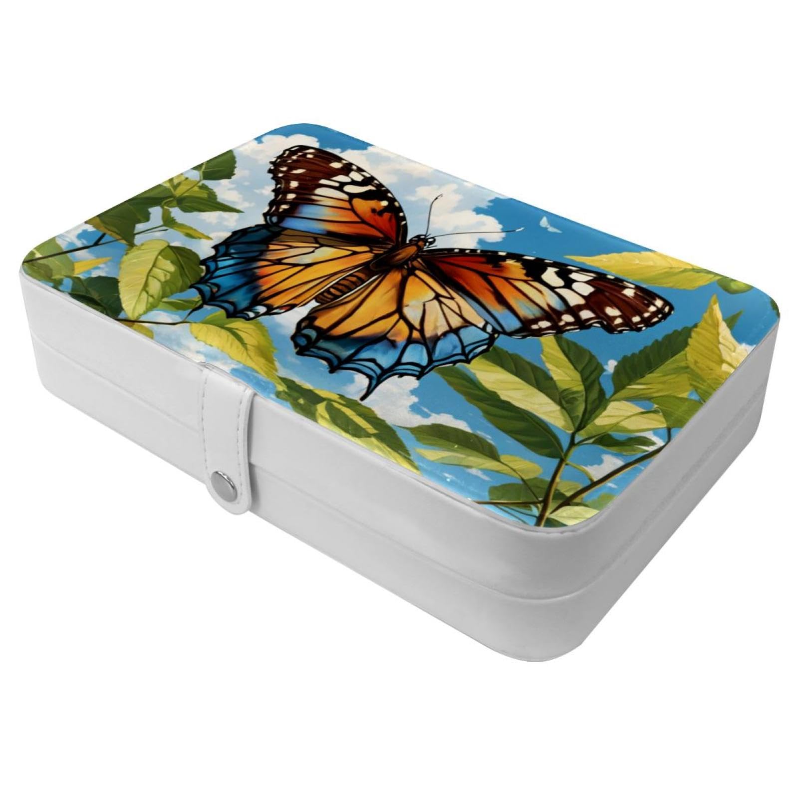 Boîte à bijoux en cuir synthétique avec velours et motif papillon pour ranger vos bagues
