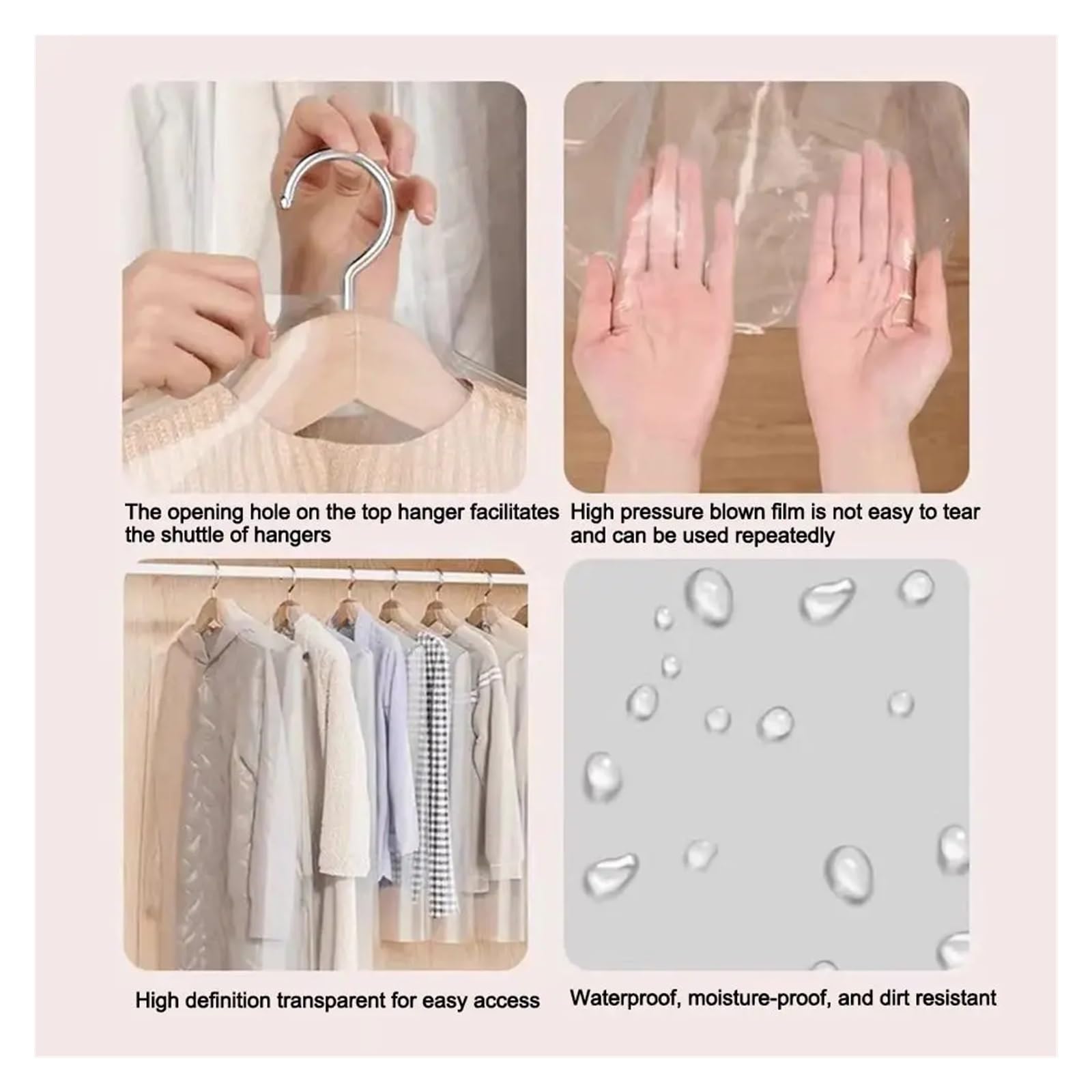 fundas para ropa 10Pcs Seasonal Clothing Thickened Dust Bag Household PE Transparent Visible Suit Cover