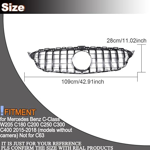 Miniatura 4 de MCARCAR KIT Parrilla delantera para Mercedes Benz Clase C W205 C180 C200 C250 C300 C400 2015-2018 Cubierta de la parrilla del capó negro (modelos