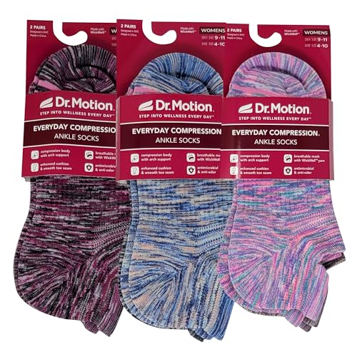 Image of Dr. Motion 6 Pairs Womens Low Cut Ankle Cushioned Breathable Compression Socks