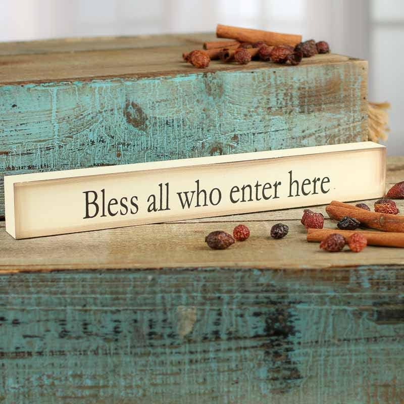Primitive "Bless all who enter here" Chunky Wooden Block Sign - R...