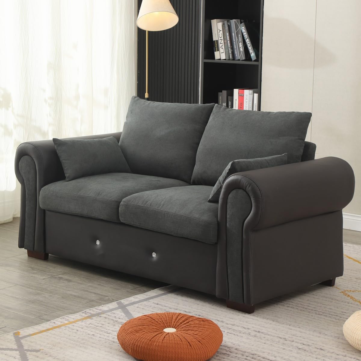 Panana 2 Seater Sofa and 3 Seater Sofa Suite Mordern Fabric Faux Leather Settee Couch Lounge Compact Sofa Living Room Furniture (Dark Grey 2, 2 seater)