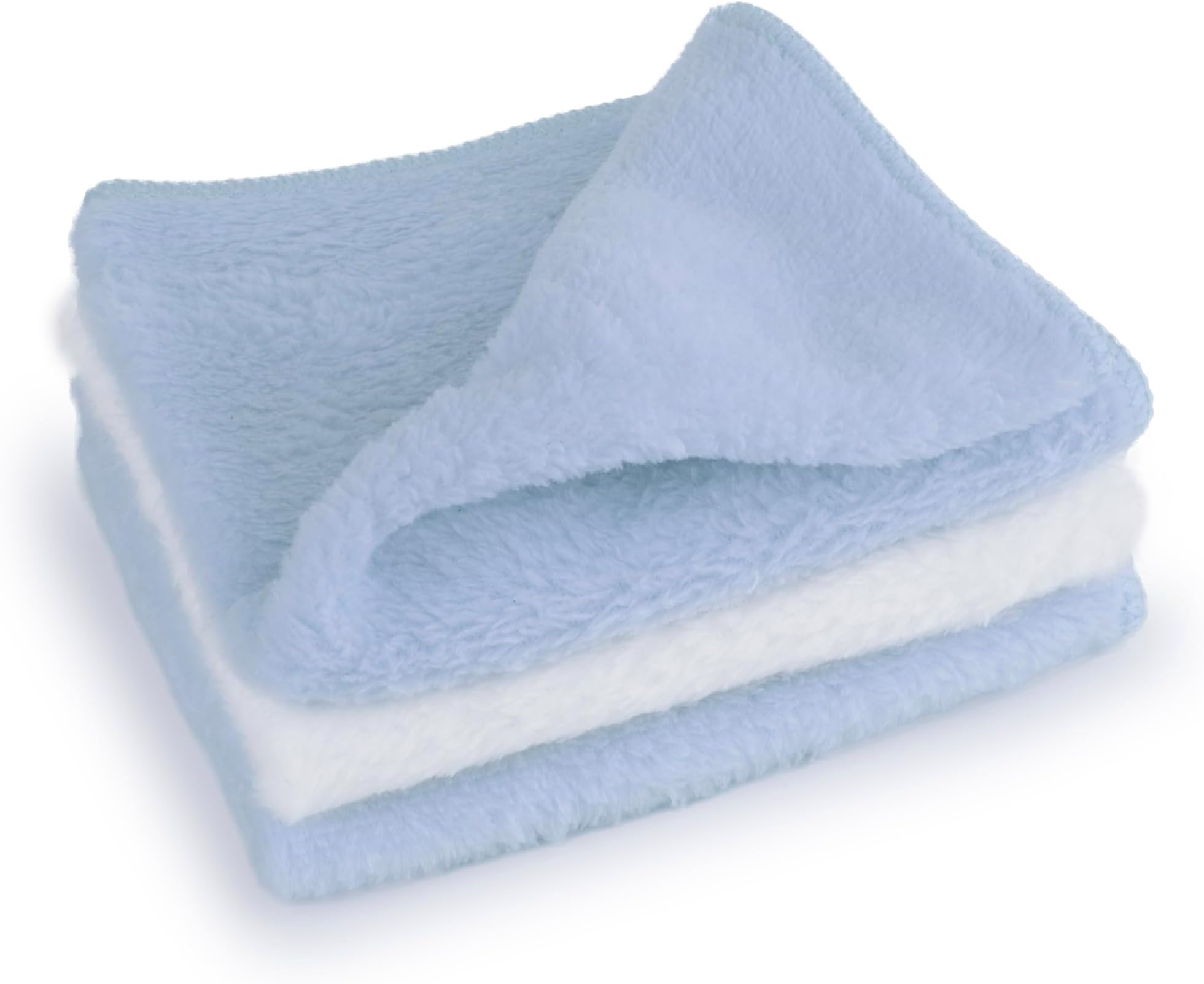 D.A.Y. Republic 3 Pack Microfiber Super Soft Baby Face Wash Cloths, 28 x 28cm Washable & Reusable Unscented Flannels, Multipack Pink and White, Ideal for Wiping and Cleaning Hands and Face (Blue)