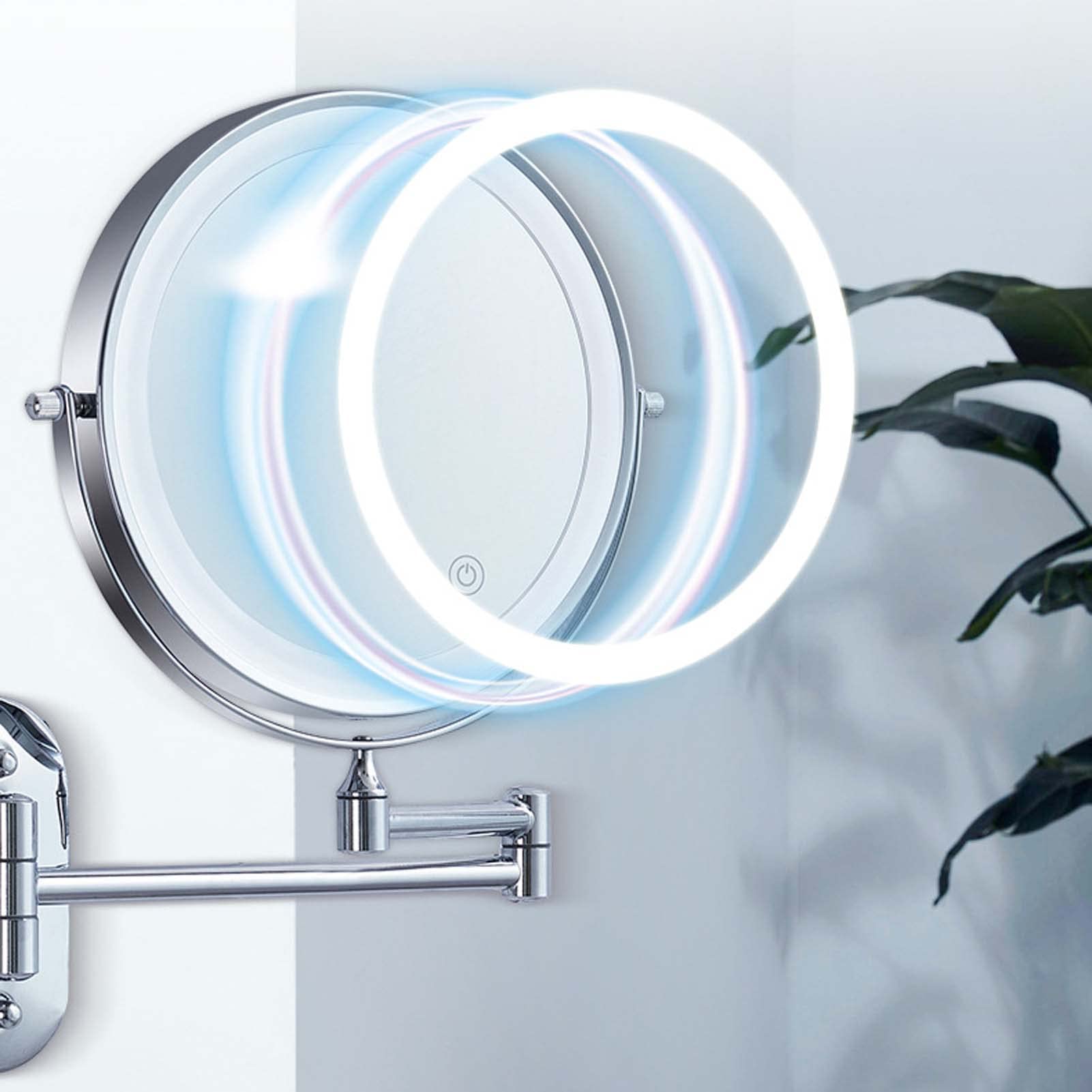 YSUEFIJO Espejo de Maquillaje Iluminado, Espejo para Tocador Baño, Espejo de Aumento para Bano, Giratorio y Ajustable 360°, Espejo Cosmético para Hombre y Mujer