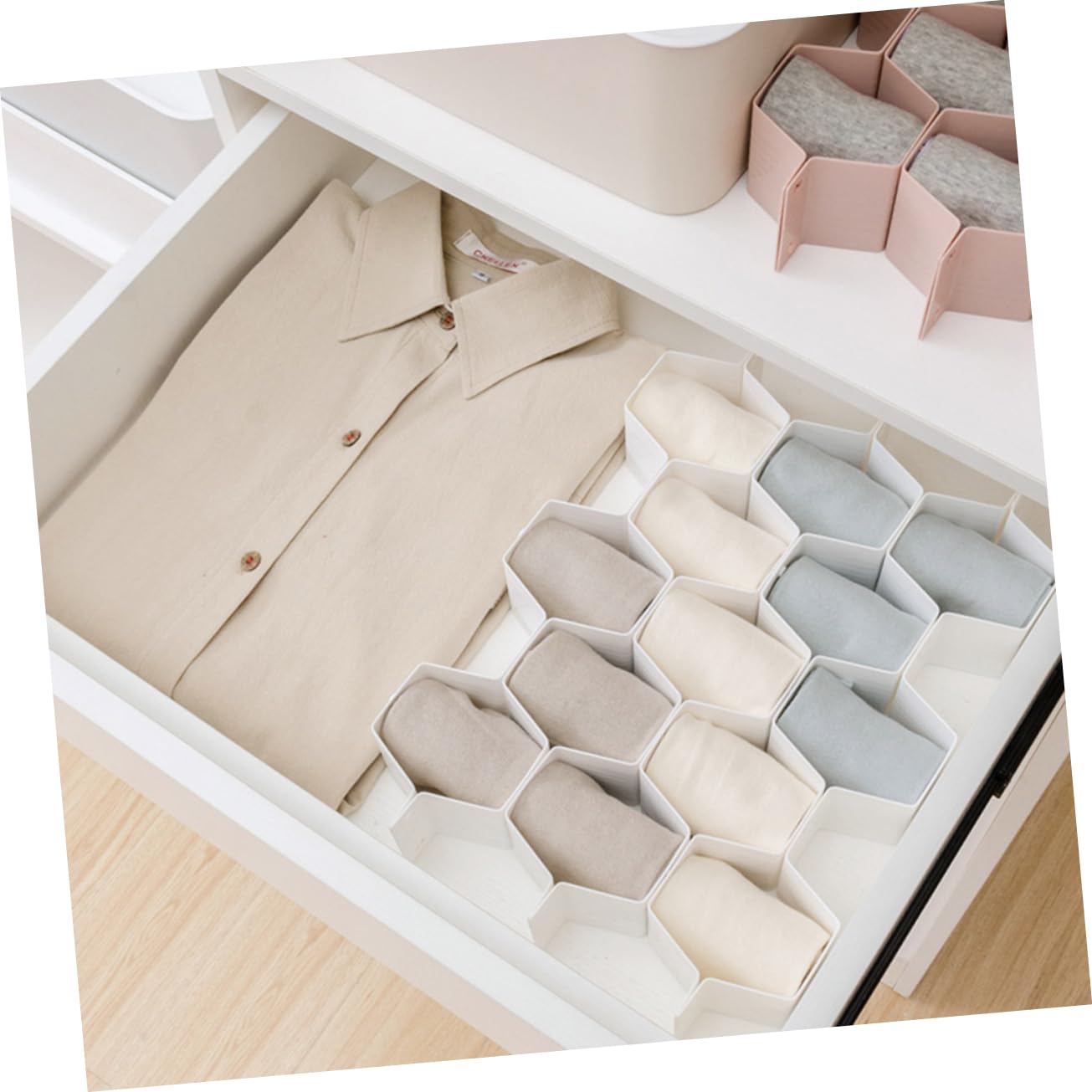 TOPBATHY Divisori per Cassetti a Nido D'ape in Plastica, Organizer per Cassetti Regolabile, Set da 4 Pezzi per Biancheria Intima, Calzini e Trucco, Salvaspazio per Armadio e Cassettiera