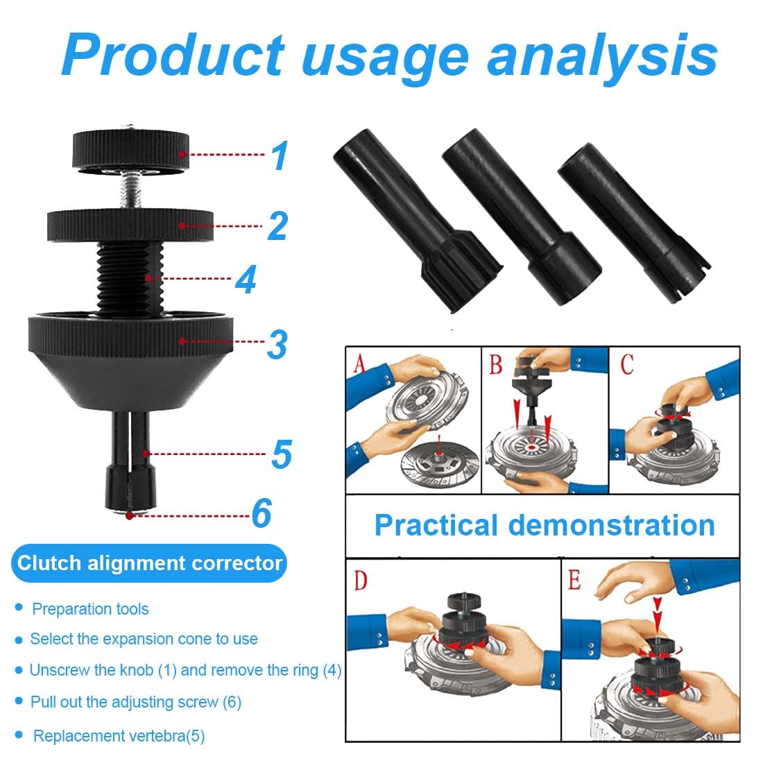 GXGM 1 Pezzi Utensile Per L'Allineamento Dei Dischi Di Frizione Universale, Allineamento Frizione Kit, Strumento Di Allineamento Della Frizione Nera Per Auto