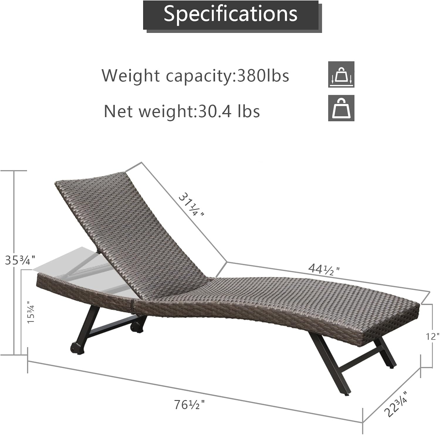 domi outdoor living Outdoor Chaise Lounge - Set of 2 Patio Reclining Chair Furniture Set Beach Pool Adjustable Backrest Recliners Padded with Quick Dry Foam