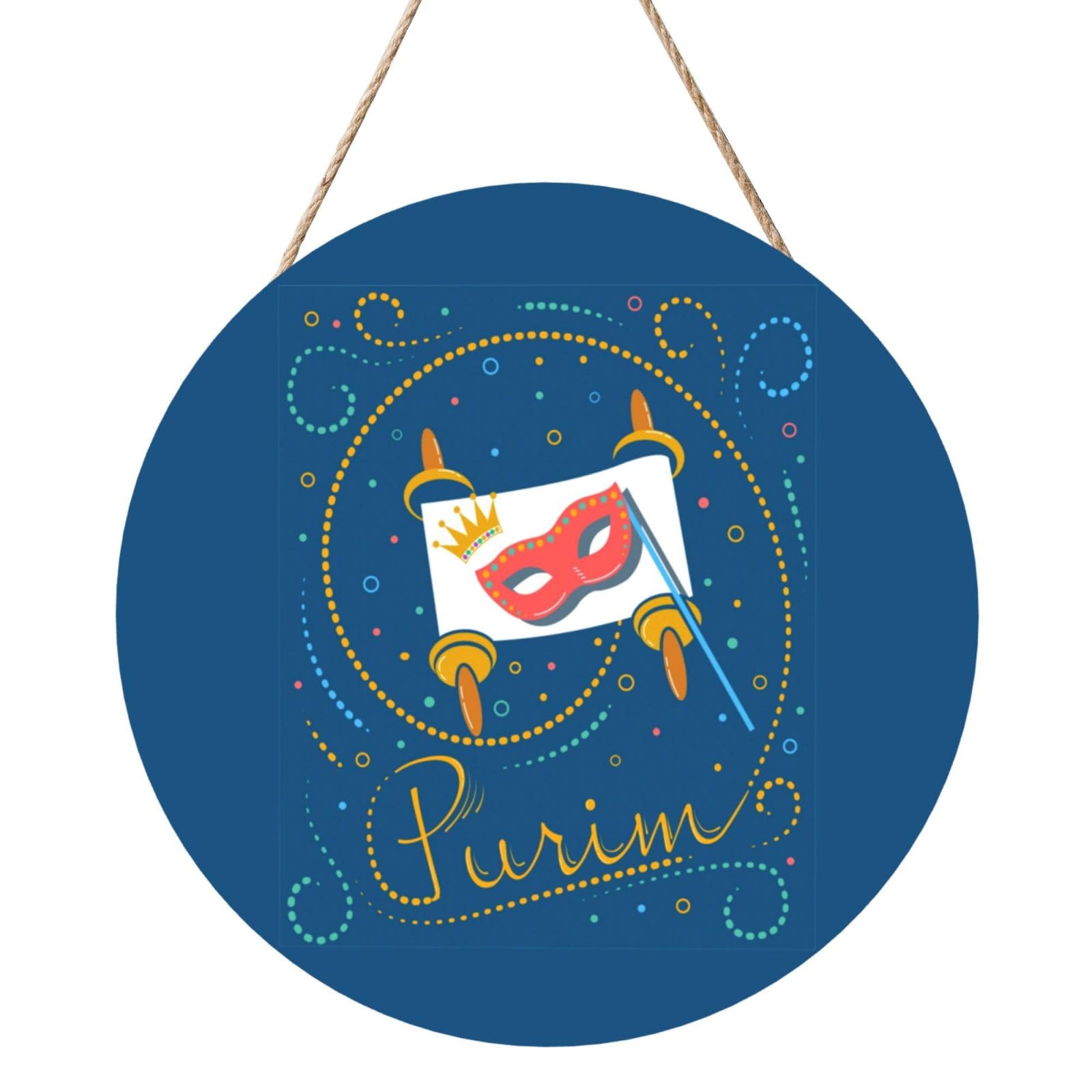 Happy Purim Day Jewish Carnival Door Signs Plaques Wood Welcome Sign For Front Door Wall Hanging For Home Farmhouse Office Classroom Party Decoration