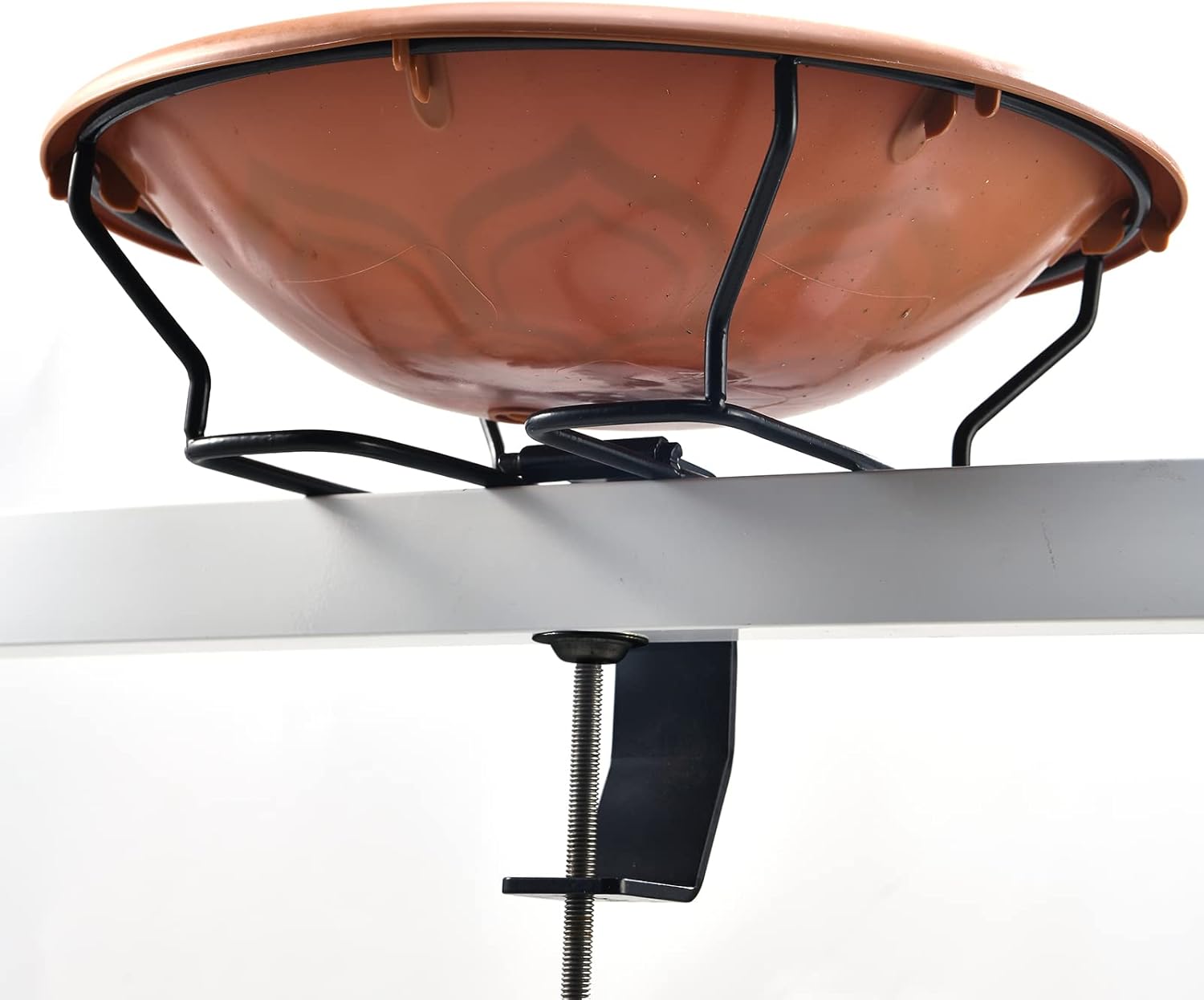 Jealoeur Bird Bath Deck Mounted 12 Inches, Deck Adjustable Steel Clamp 3.5 Inches, Balcony Railing Birdbaths Unheated(Brown)