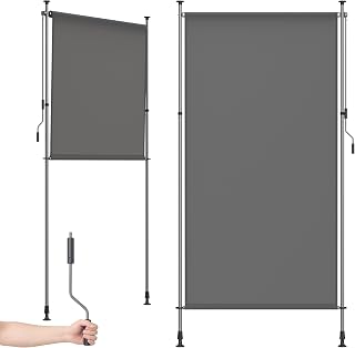 SONGMICS Senkrechtmarkise, höhenverstellbar, 150 x (220-300) cm, kein Bohren erforderlich, Vertikalmarkise für Terrasse, Balkon mit Markisenkasten, UPF 50+, Sichtschutz, anthrazitgrau GSA0150G01