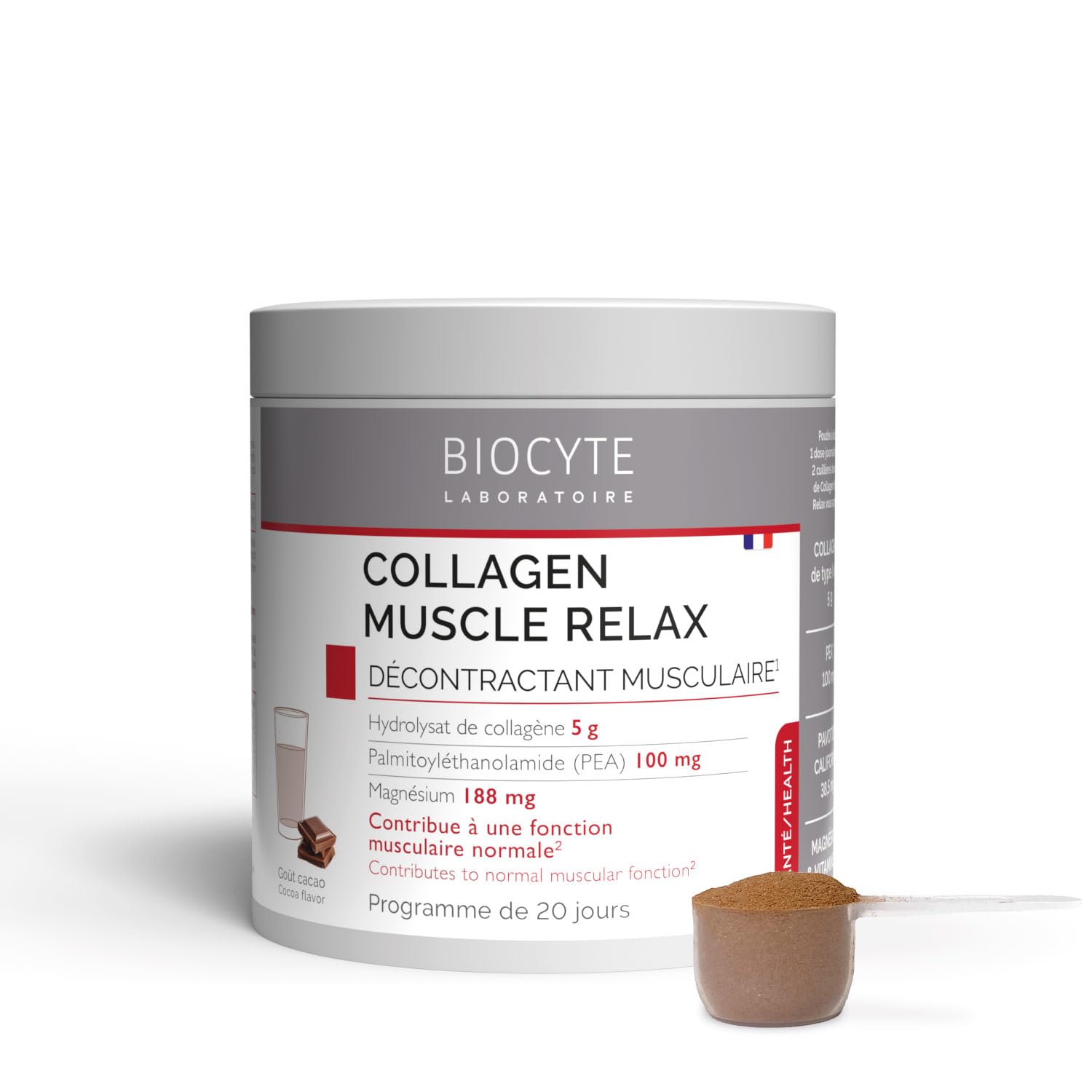 BIOCYTE Collagen Muscle Relax - Complément Alimentaire Décontractant Musculaire, Relaxation - Collagène, PEA, Magnésium et Vitamine B6 45 Gélules - Poudre 220 g - 20 jours de prise