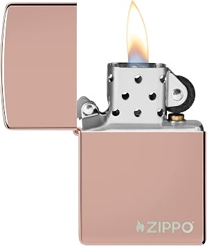 Zippo High Polish Rose Gold Logo Pocket Lighter