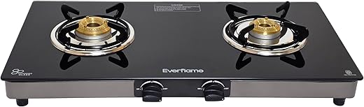Everflame Regal Gas Stove | 2 Burner Glass Cooktop | Brass Burners | Rust Resistant Black Stainless Steel Body | ISI Certified | 2 Years Warranty +…