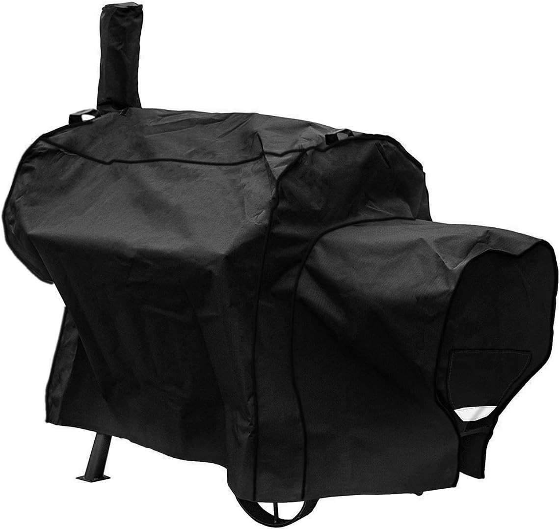 Uniflasy Grill Cover for Oklahoma Joe's Longhorn Offset Smoker Cover, 600D Heavy Duty Fabric Outdoor BBQ Smoker Cover, Waterproof, UV & Dust & Rip Resistant, 70" L x 60" H x 40" W