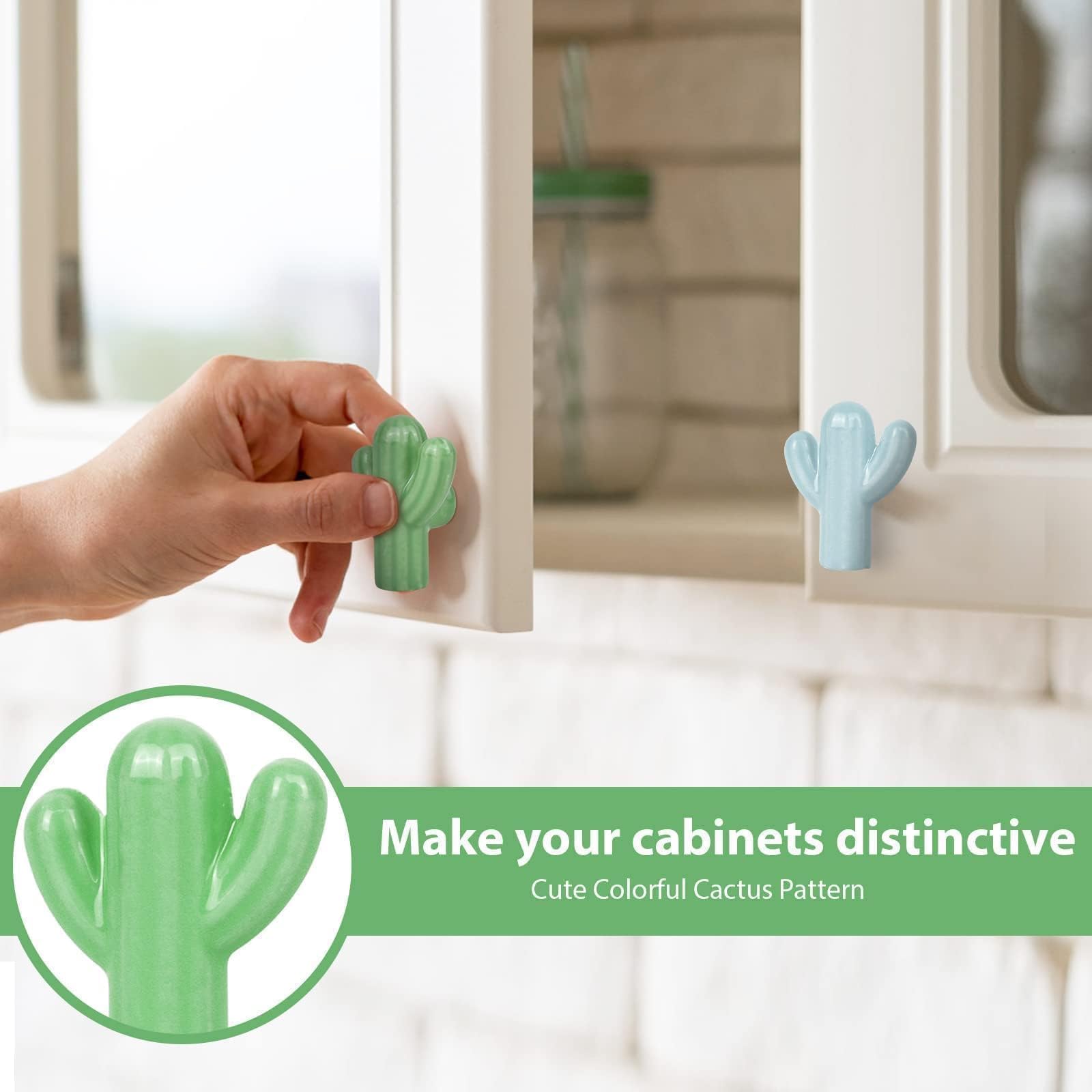 Poignées Meuble Enfant 6x Céramique Cactus - Boutons Porte Tiroir Déco