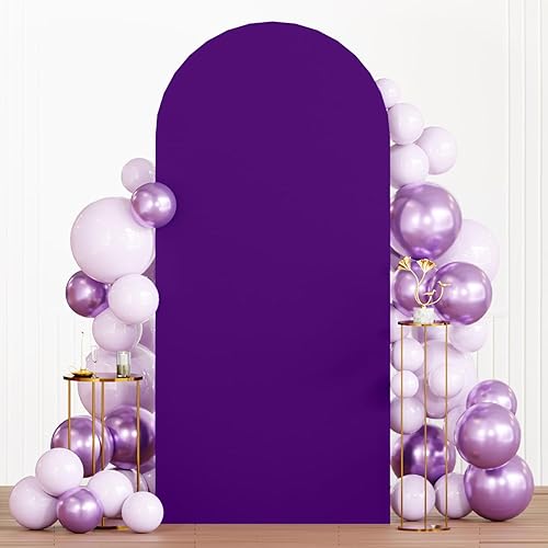 Cubierta de arco de boda morada de 2.6 x 6 pies, tela de elastano, cubierta de soporte de arco superior, cubierta de arco único, tela de telón de