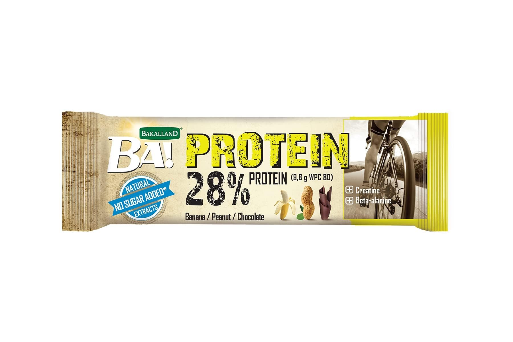 Bakalland BA! Crunchy Protein Banana Bar, Healthy Bar Snacks with Natural Fiber, Contains Gluten, Whey Protein, Zero Hydrogenated Fats and No Glucose Syrup - 35g