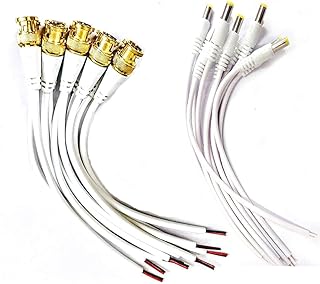 ATEVON CCTV BNC &amp; DC Power Cable Combo Kit - 10 BNC Male Connectors with 18CM Copper Wire + 10 2.1mm DC Pigtail Plugs for ...