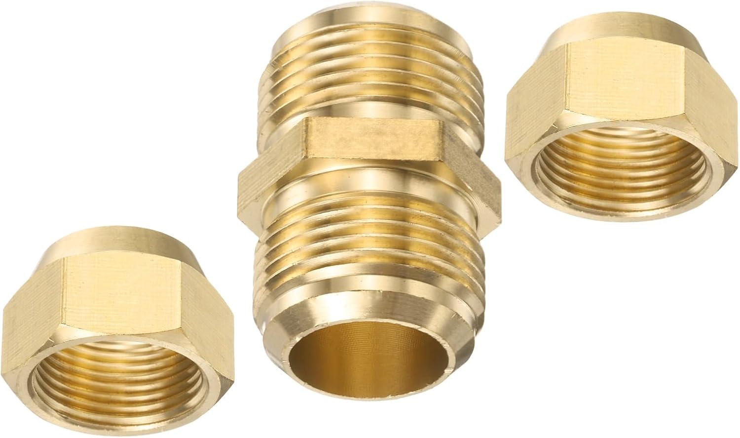 PATIKIL 19mm OD Copper Pipe Extension Joint Connectors,1Pcs Free Welding Copper Flare Fittings Pipe Coupling Adapter with Flare Nuts for AC Pipeline Connection