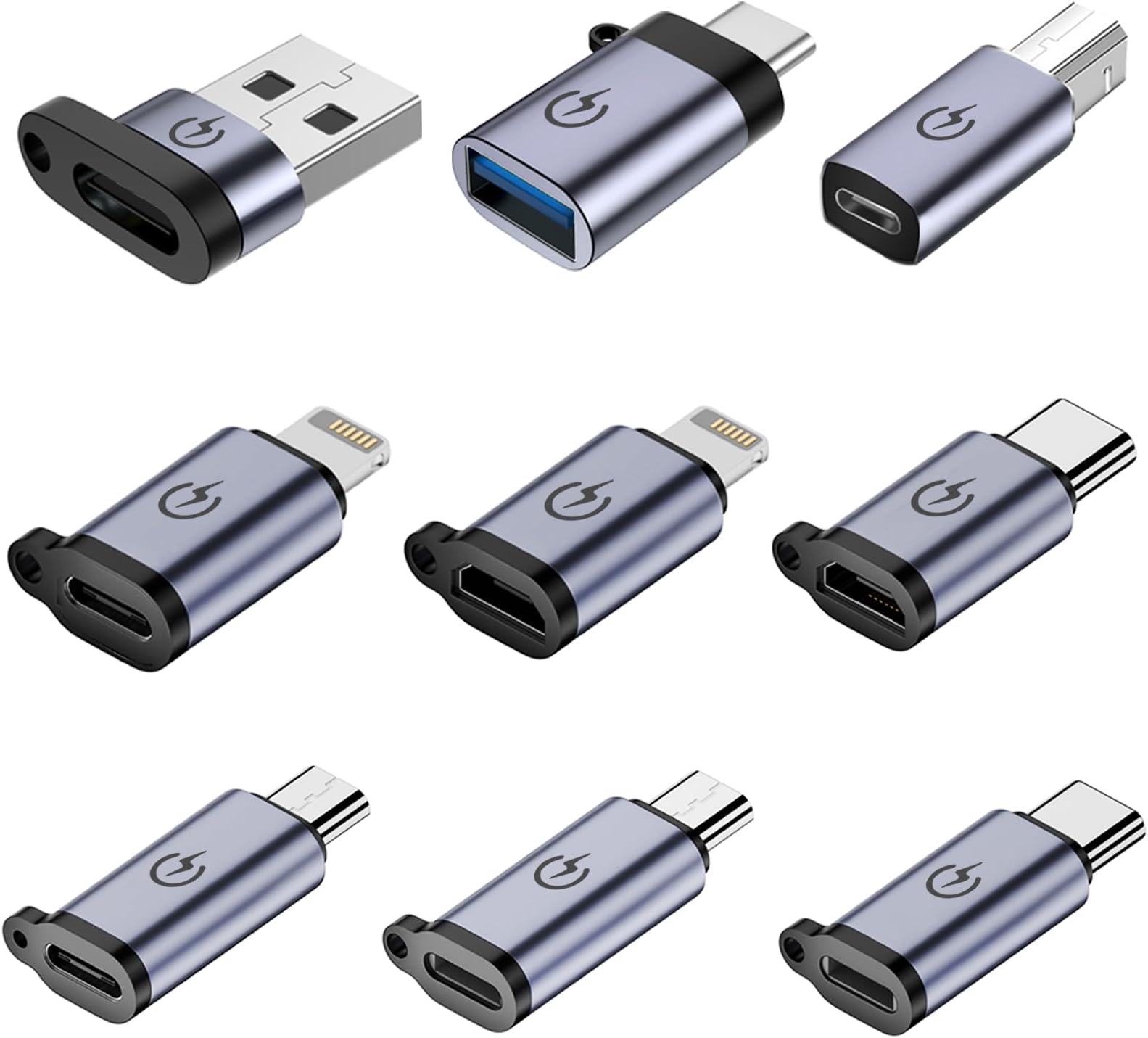 USB C to Micro Adapter, USB C/Micro to Lig-htn-ing Adapter, Micro to USB C Adapter, USB C to USB Adapter,USB to USB C Adapter,USB C to USB B Adapter,9 Stück.
