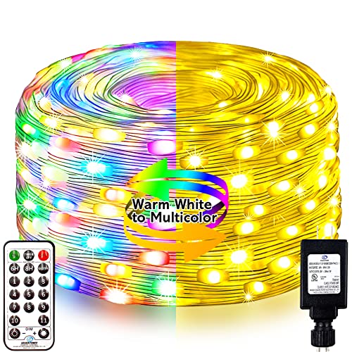 Maojia 200Leds Christmas Lights Outdoor, Ip67 Waterproof 82Ft Plugin Fairy Strip Lights With Remote 11 Modes Rope Lights For Xmas Living Room Bedroom Attic Tent Tree Gazebo-Warm White & Multicolor #TOP27