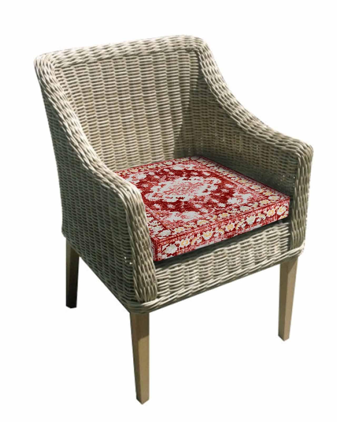 4 Pack Red Southwest Waterproof Cushion Covers with Ties Outdoor Patio Chair Seat Cushion Slip Covers Replacement(Only Cover) Rustic Shabby Chic Bohemian Floral 22''x20''x4''