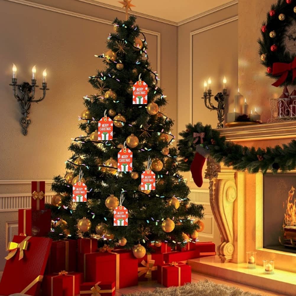Weihnachtskraft-Geschenkanhänger, Anhänger 144 Kraftpapieranhänger mit 50 Juteschnur Weihnachtskraft-Weihnachtsanhänger mit Schnur Kraftgeschenk-Geschenkanhänger für Weihnachtsbaum, Geschenkdekorati