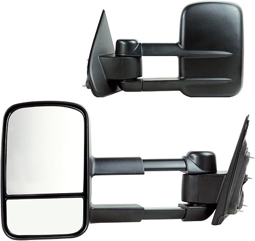 Fit System Par de espejos de remolque para Silverado/Sierra, 2500, 3500, negro texturizado, doble lente, 1er diseño, plegable, manual