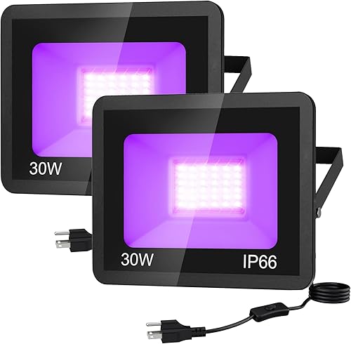 MRKING-MX Paquete de 2 luces LED negras de 30 W, luces negras UV para fiesta brillante, IP65 impermeable al aire libre reflector UV para fiesta,