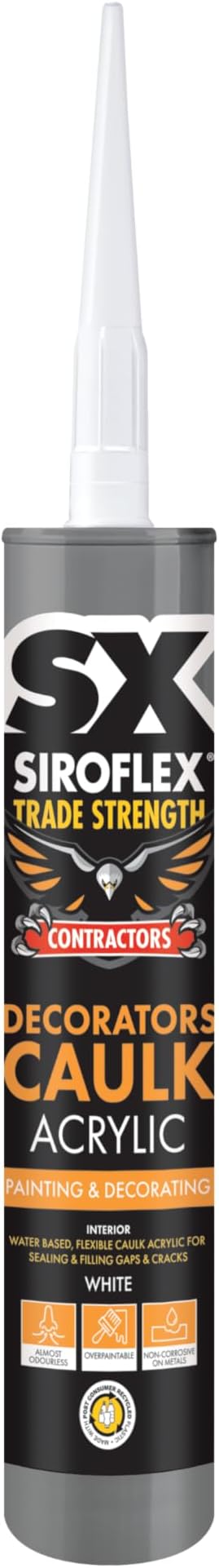 Siroflex SX White Decorators Caulk - Flexible Caulk Acrylic Used For Sealing & Filling Gaps/Cracks - Overpaintable - Interior Use - Water Based - 300ml