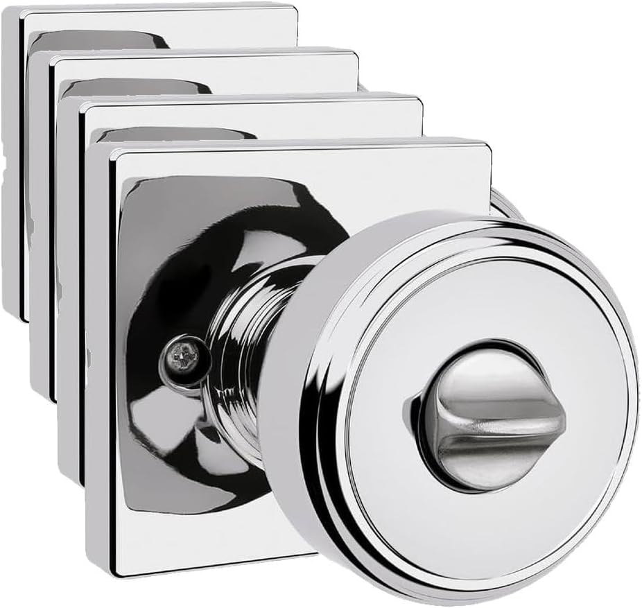 Kwikset Maven Entry Door Knob with Lock and Key, Secure Keyed Handle Exterior, Square Front Entrance and Bedroom, Polished Chrome, Pick Resistant SmartKey Rekey Security and Microban (Pack of 4)