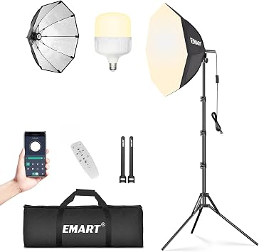 EMART Softbox Photography Lighting Kit, 20"x20" Pull Soft Box, 50W 3000K-6000K LED Bulb, Professional Photoshoot Equipment for Studio Lights, Portrait, Video Recording1 Pack