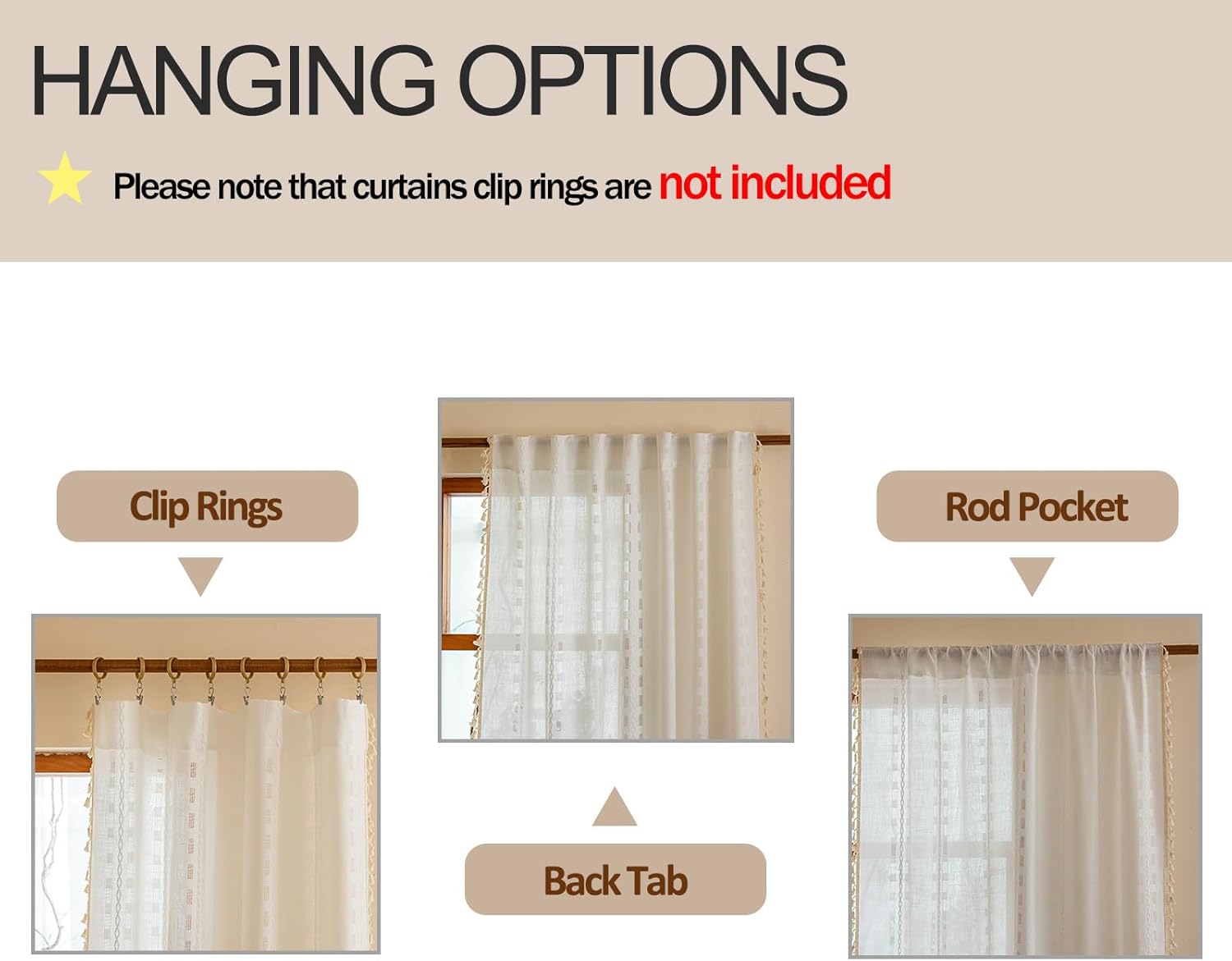 Ivory White Boho Curtains 84 Inch Length 2 Panels Set for Living Room Bedroom,Farmhouse Bohemian Tassels Semi Sheer Light Filtering Window Curtains Shabby Chic Embroidery Draps Back Tab, 50" W