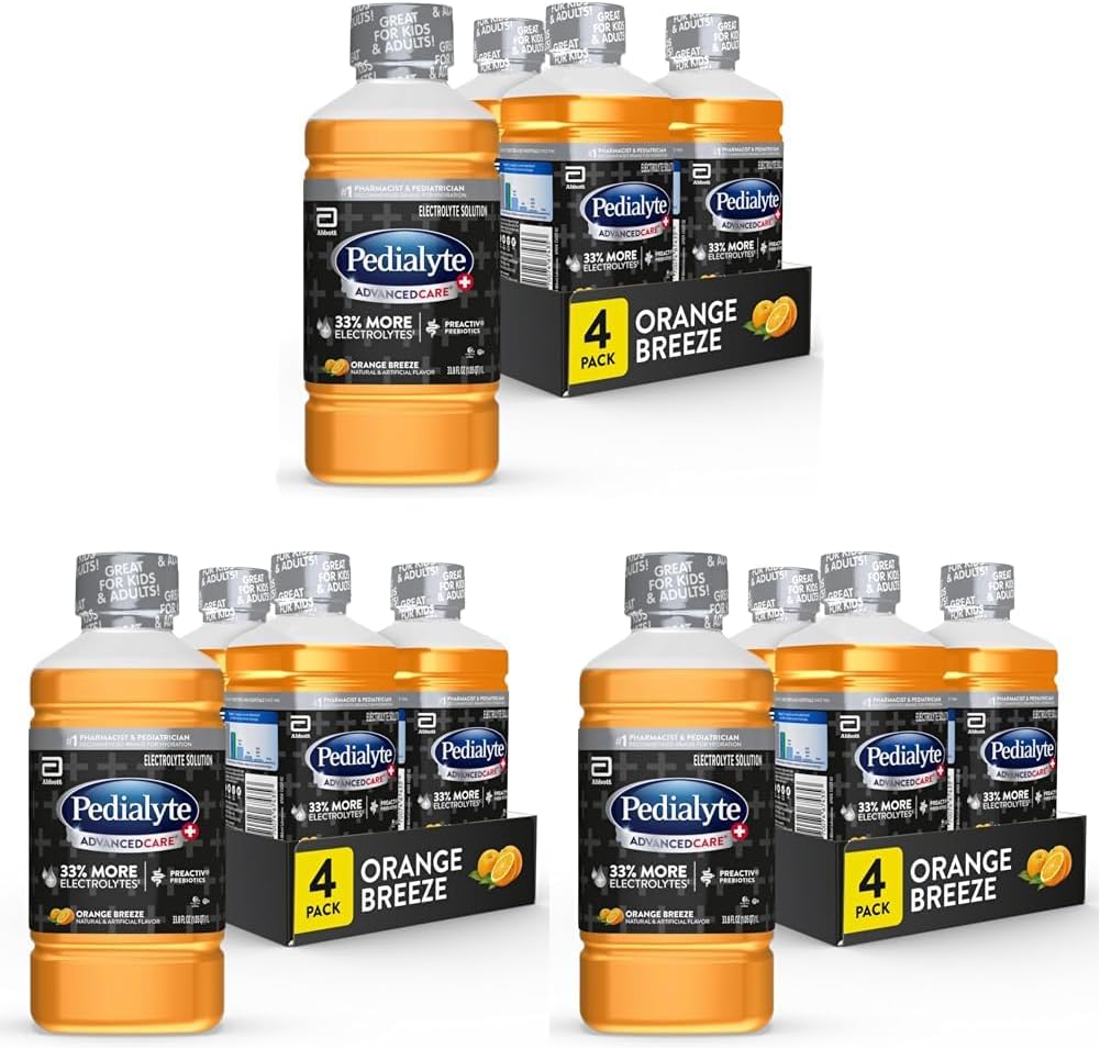 Pedialyte AdvancedCare Plus Electrolyte Solution, Orange Breeze, Hydration Drink Has PreActiv Prebiotics, 1 Liter, Pack of 12