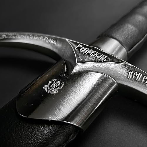 Miniatura 4 de Espada medieval de 41.25 pulgadas con una sola mano, acero al carbono de hoja opaca con vaina de madera envuelta en piel sintética, lista para no