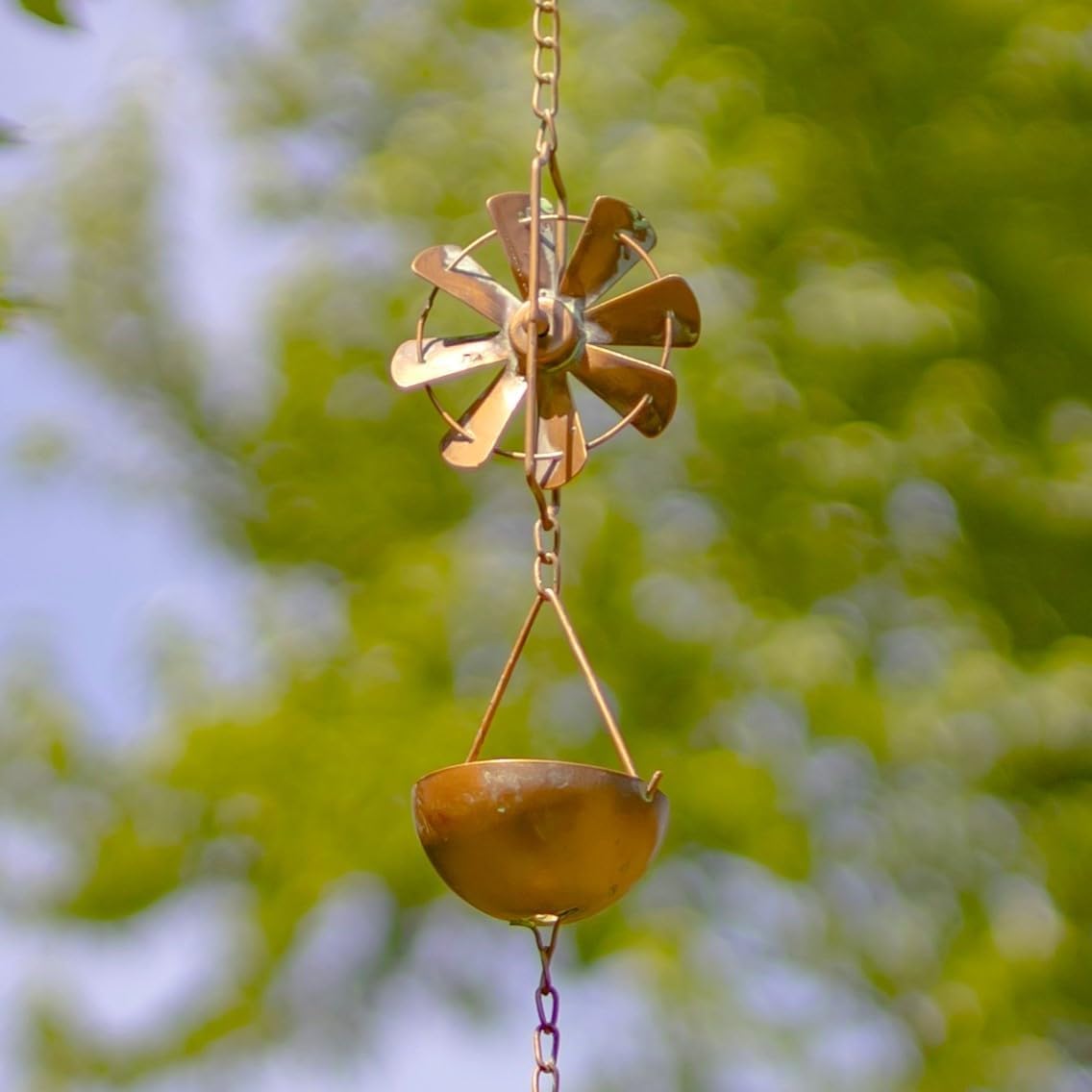 Zaer Ltd. Ornate Hanging Rain Chains (Copper Finish, Windmills)