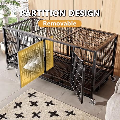 Recinto per cani da esterno con due porte, ruote girevoli, design impilabile, resistente acciaio al carbonio