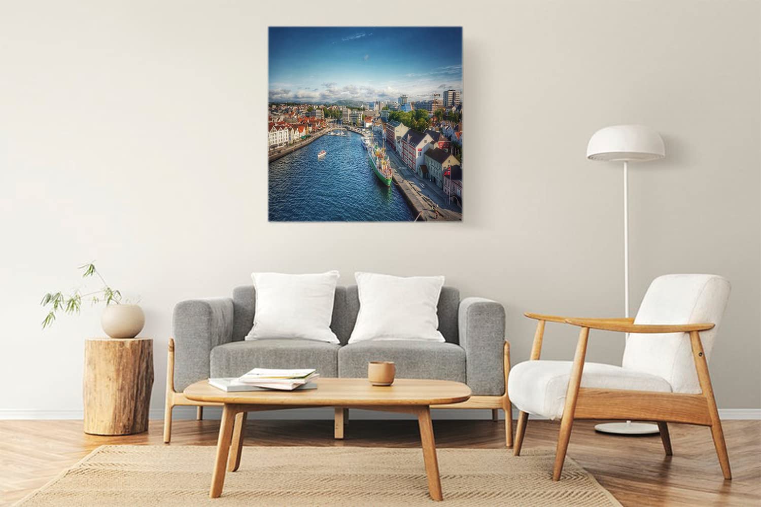 VERRE ART Wood Framed Canvas - Wall Decor for Living Room, Bedroom, Office, Hotels, Drawing Room (22in X22in) - Stavanger Norway City