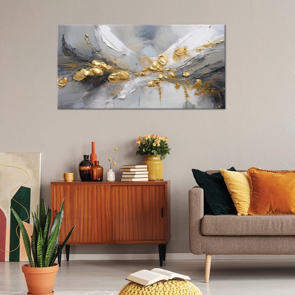 Feeby Leinwand Bilder - Bild Wohnzimmer - Gold Glamour Abstraktion - 120x60 1tlg - Deko Schlafzimmer Groß - Dekoration Canvas - Gemälde - Modern Wandbilder - Kunstdruck