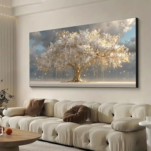 GOSRD Minimalist Golden Tree Canvas Wall Art Abstract Branches Prints For Living Room Decor(80X160cm)