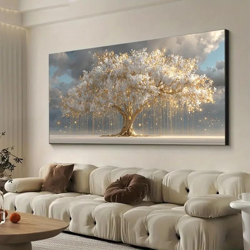 Branches abstraites dorées sur toile pour illuminer un salon