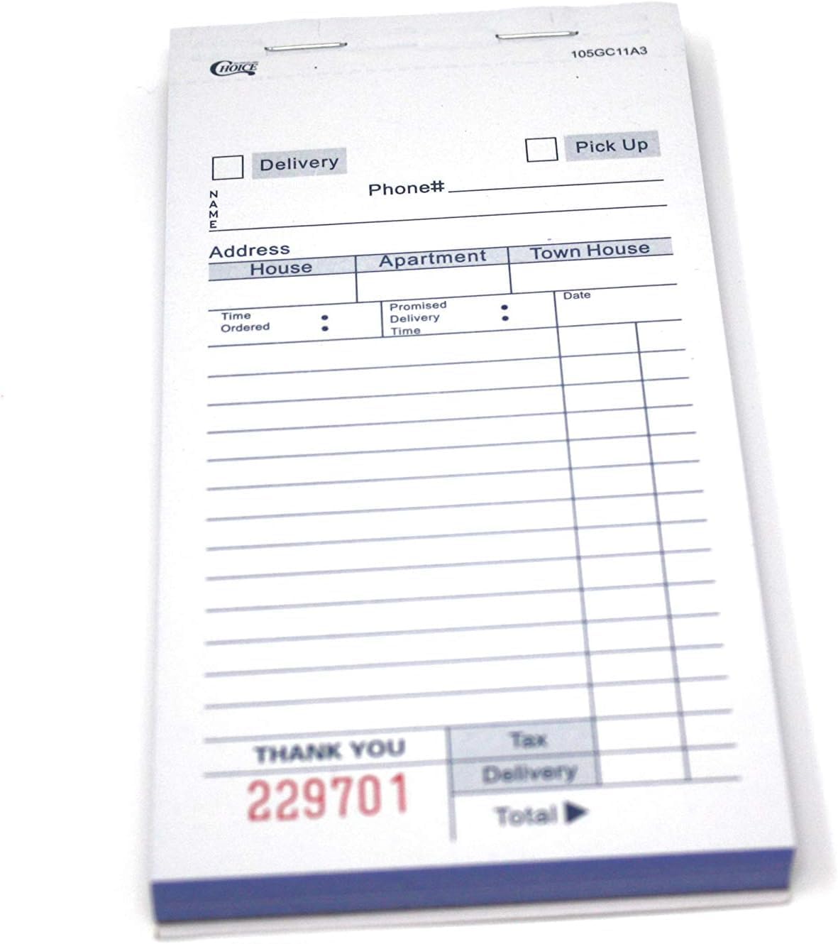 Choice White Delivery Order Form Paper, Carbonless 3 Part Book 50 Sheets (10 Pack - 500 Total Sheets)