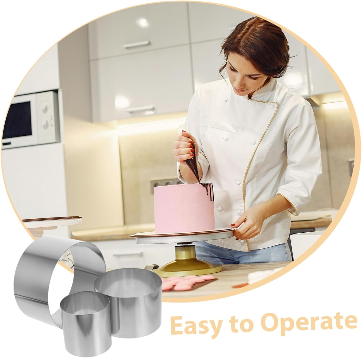 3Pcs Round Stainless Steel Cake Ring High Baking Molds for Pastry Making for Cake Decorating Gatherings and Celebrations