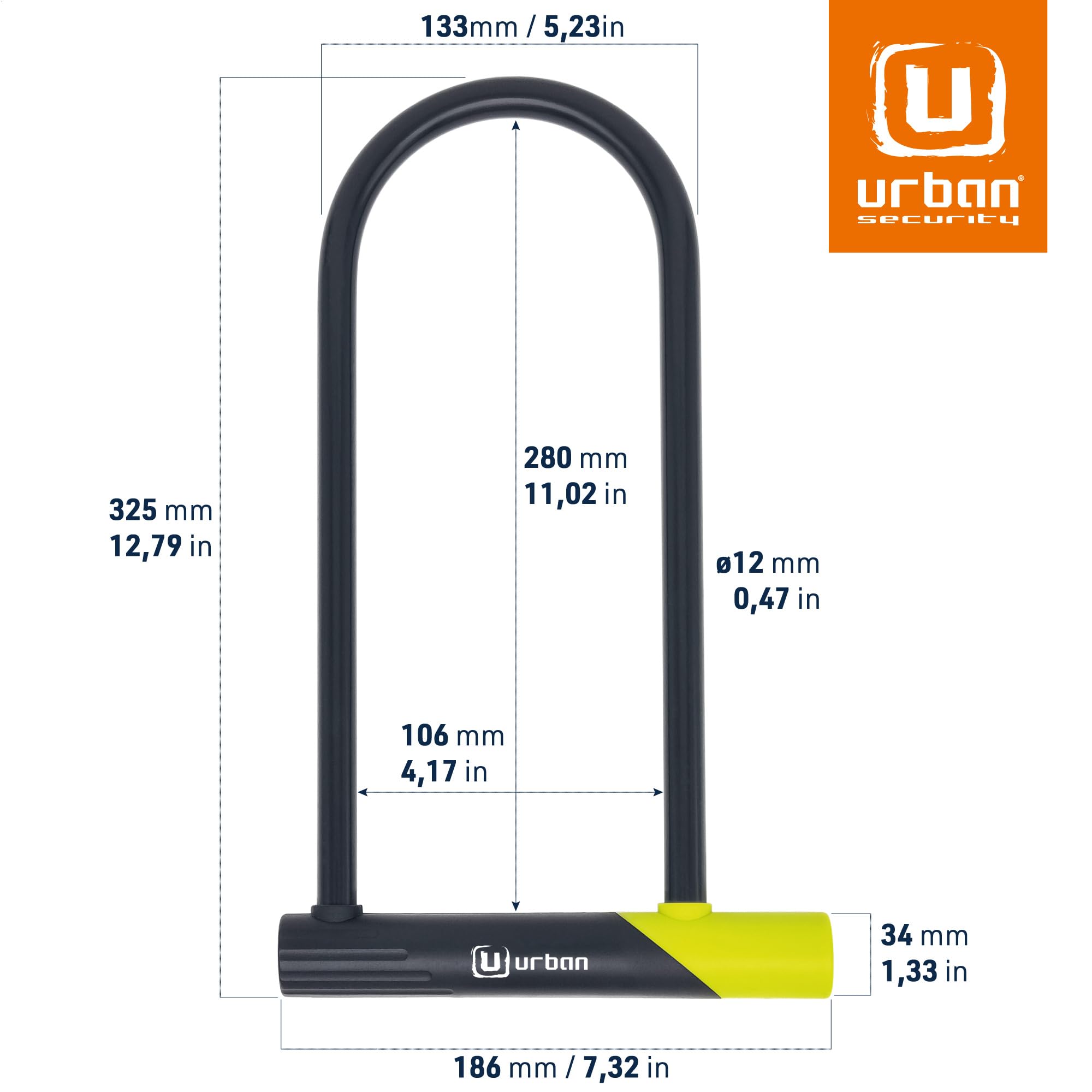 URBAN 12U300 Lucchetto a U Bici Alta Sicurezza, Leggero e con Ampio Archetto ø15 in Acciaio Temprato a Doppia Chiusura, Supporto per Trasporto Facile, Antifurto per Bici e Monopattino
