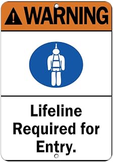 Warning Lifeline Required for Entry Hazard Sign Label Vinyl Decal Sticker Kit OSHA Safety Label Compliance Signs 8"