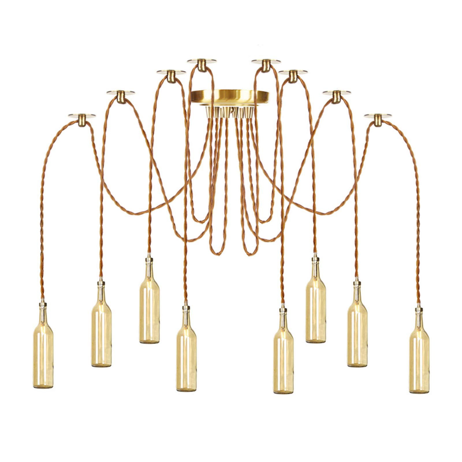 Lampes Suspendues Verre Bouteille Plafonnier Réglable Lustre Laiton Doré 8